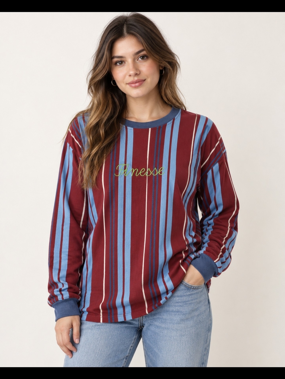 Vox Populi XL Finesse Striped Long Sleeve Shirt 100% Cotton Streetwear Y2K
